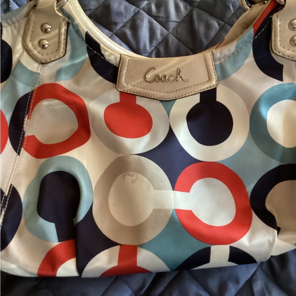 Coach Red, Blue, and Cream Shoulder Bag